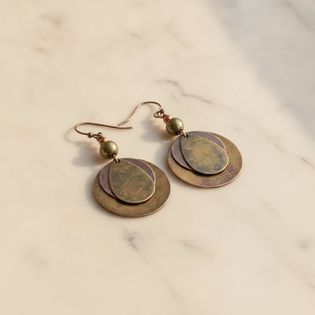 Böhmische Ohrringe mit Bronze-Anhänger