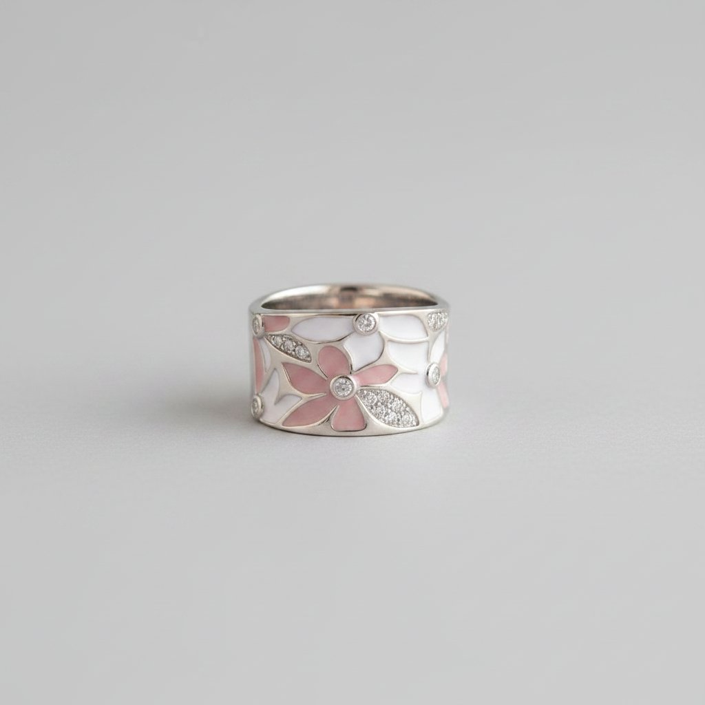 Anillo elegante floral con esmalte