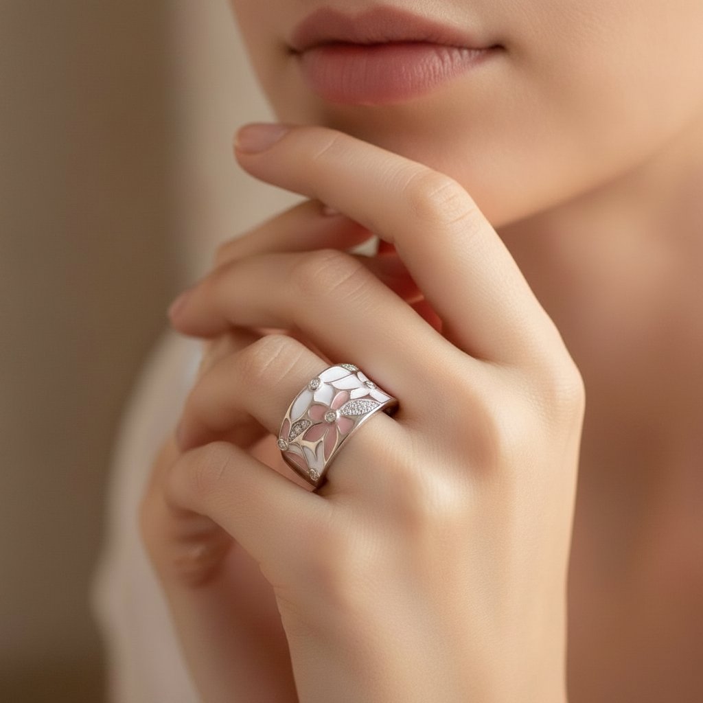 Anillo elegante floral con esmalte