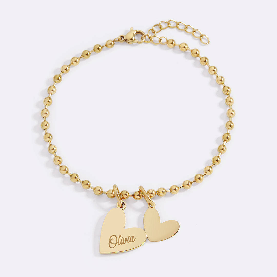Bracelet à breloques double cœur perlé personnalisé