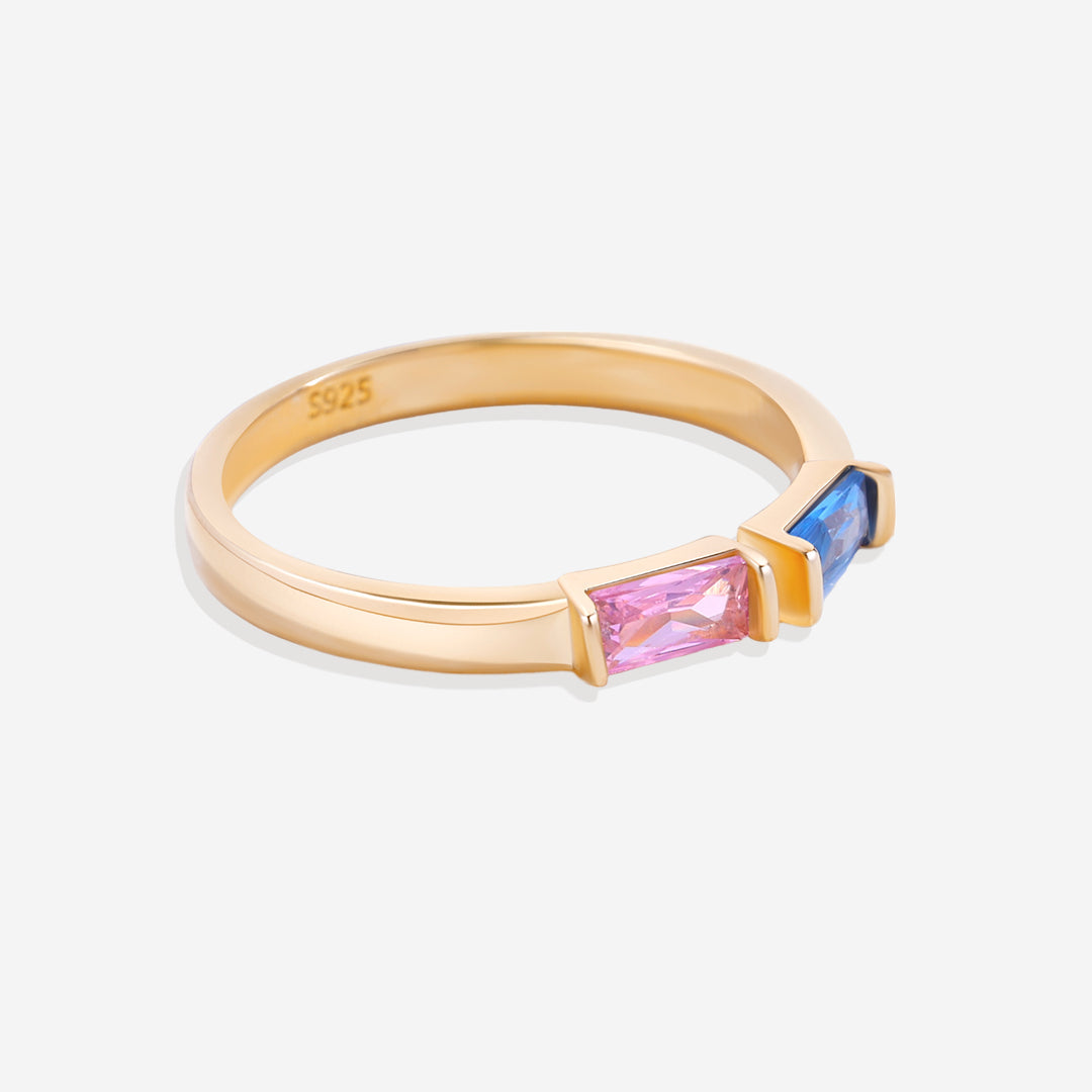 Bague double pierre de naissance ajustable