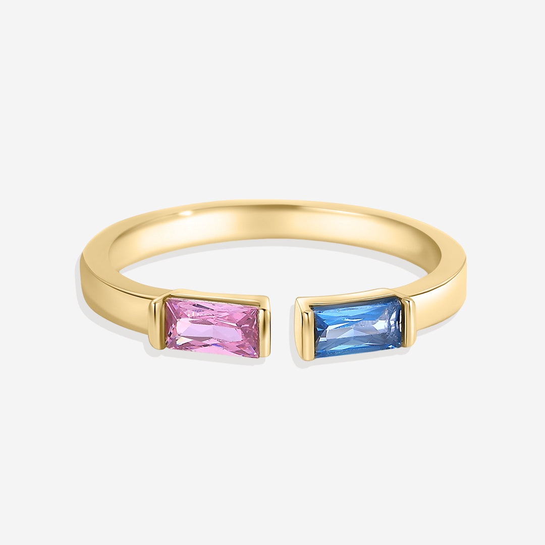Bague double pierre de naissance ajustable