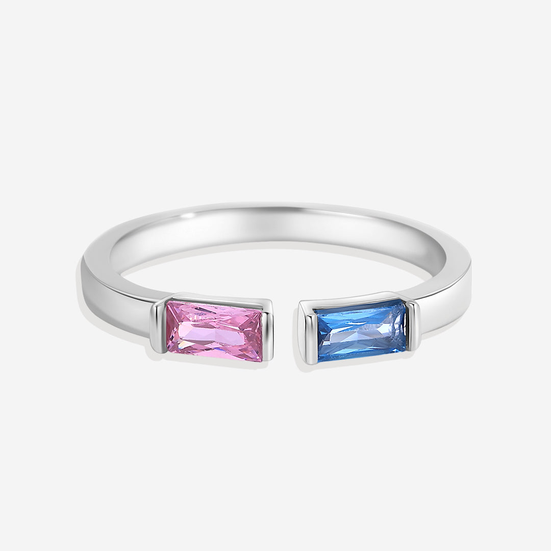 Bague double pierre de naissance ajustable