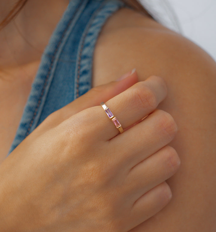 Bague double pierre de naissance ajustable