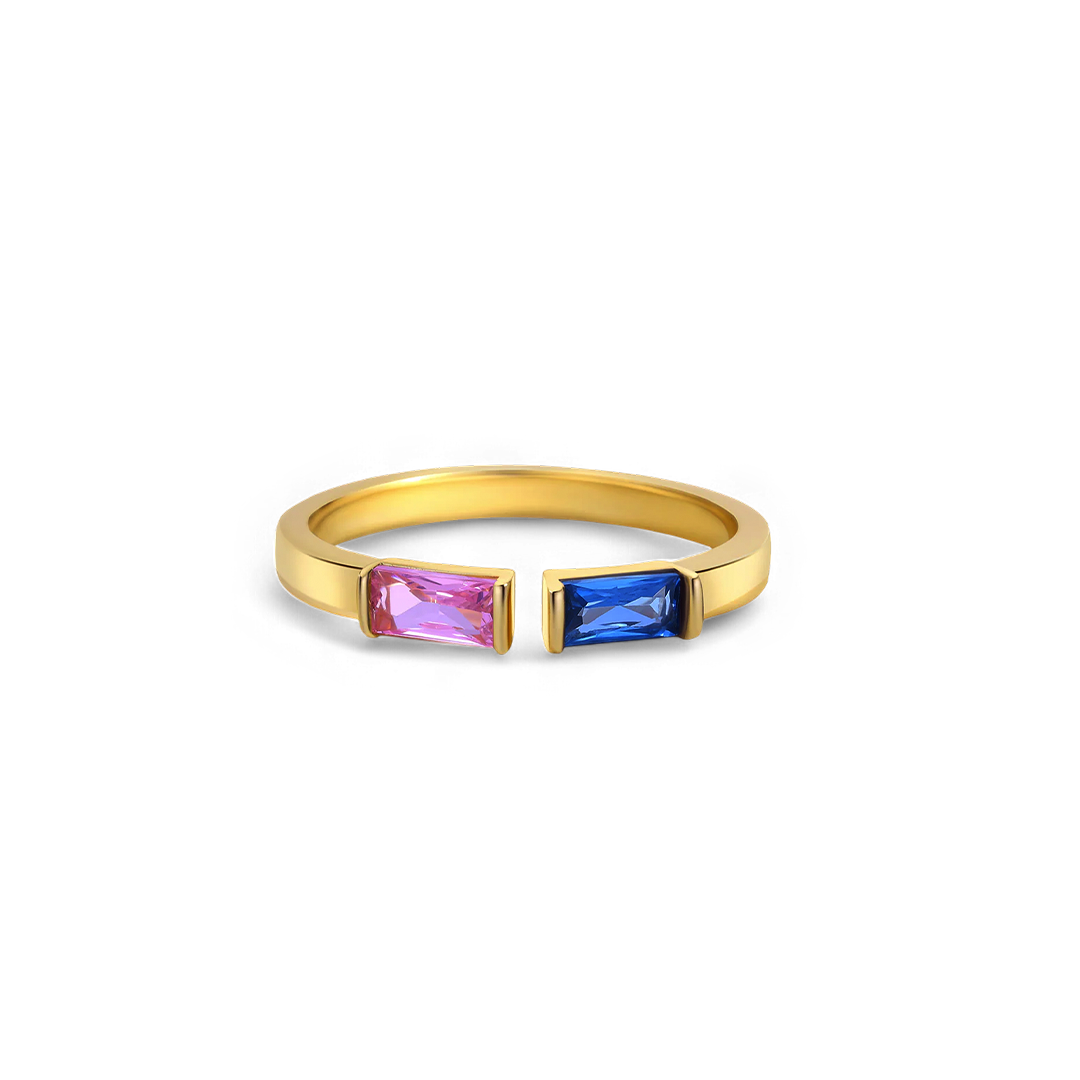 Bague double pierre de naissance ajustable