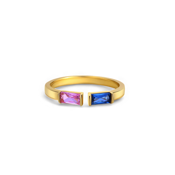 Bague double pierre de naissance ajustable