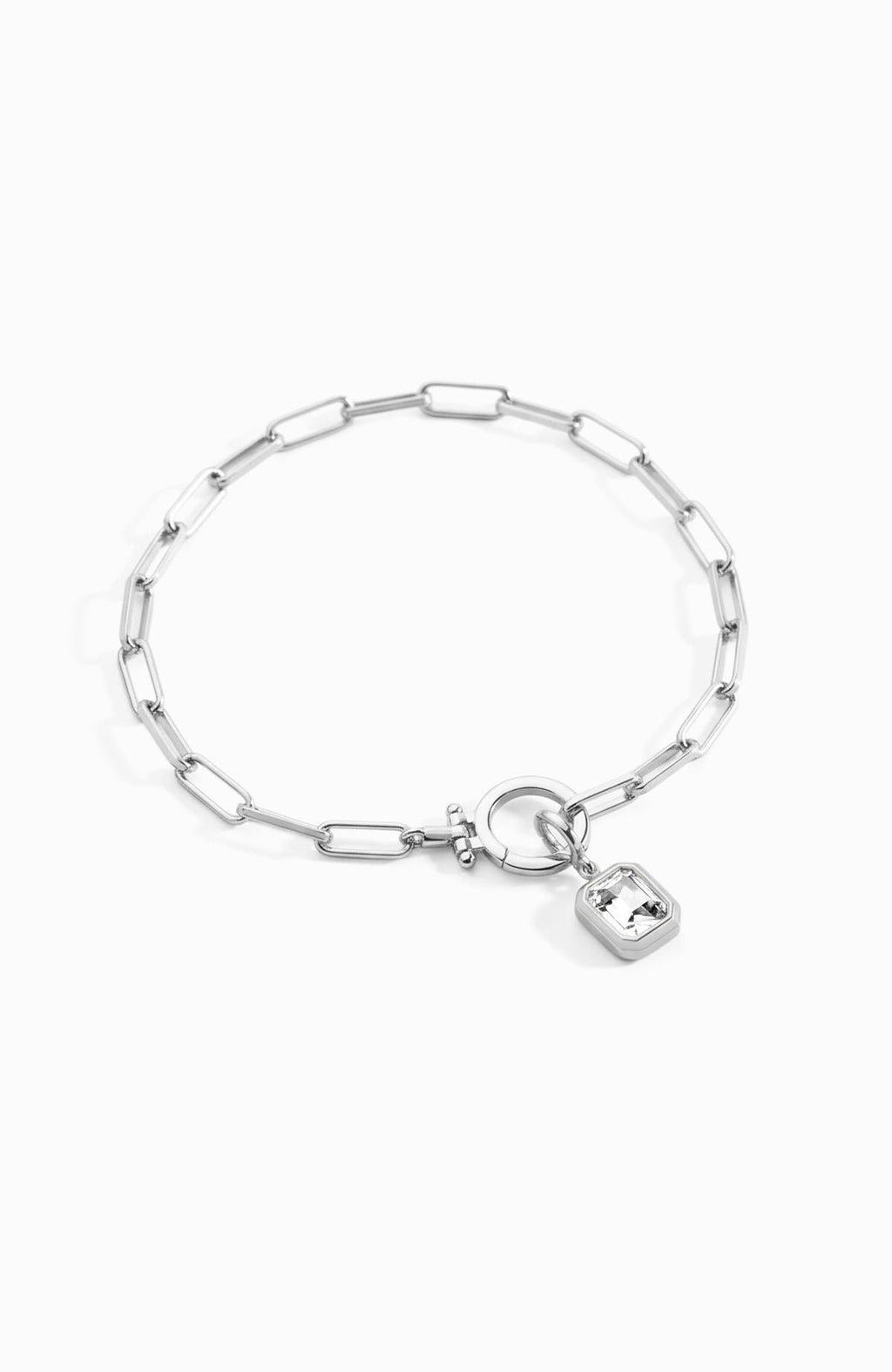 Breloque pierre de naissance baguette sur bracelet chaîne trombone menthe