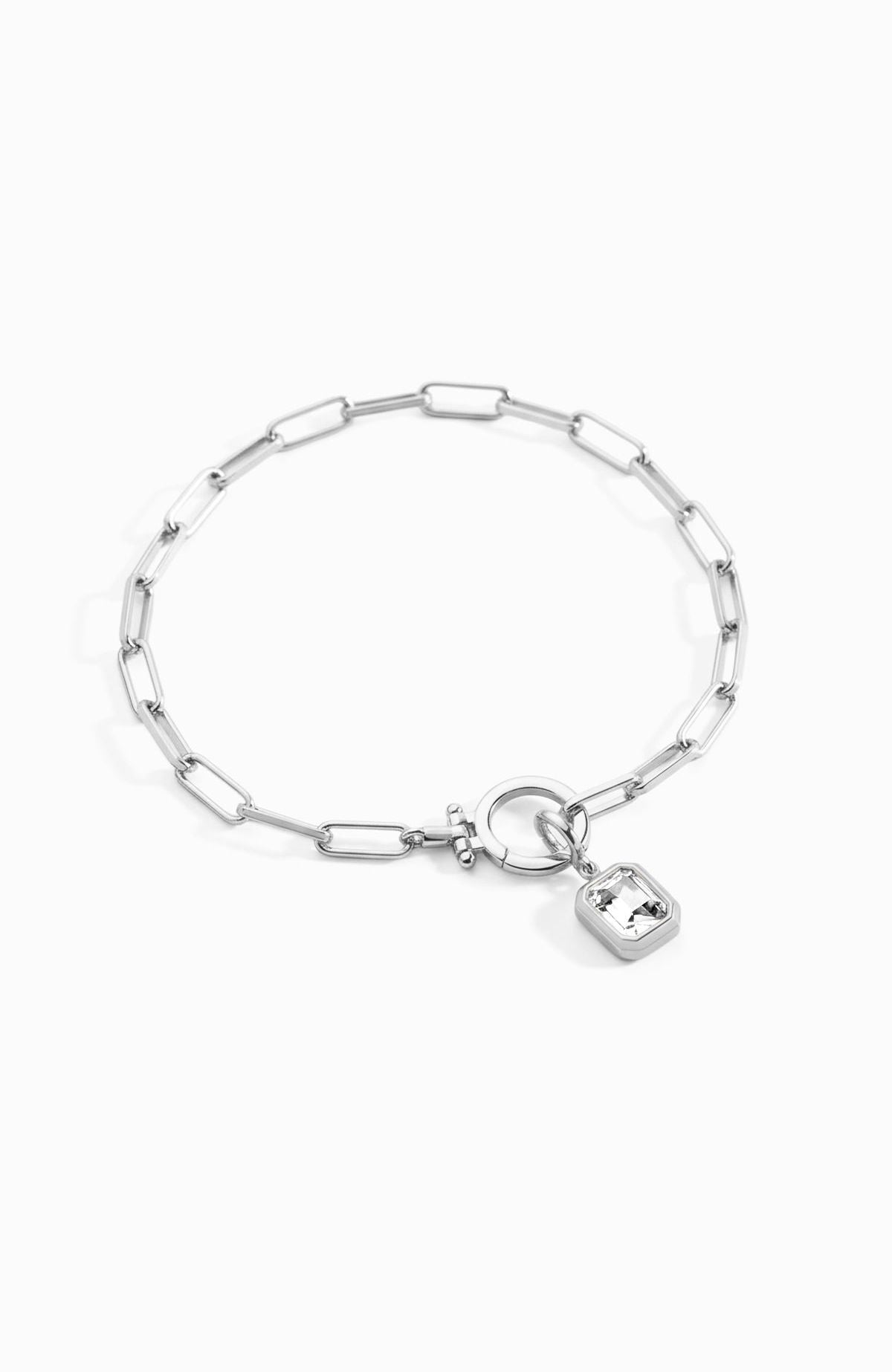 Breloque pierre de naissance baguette sur bracelet chaîne trombone menthe