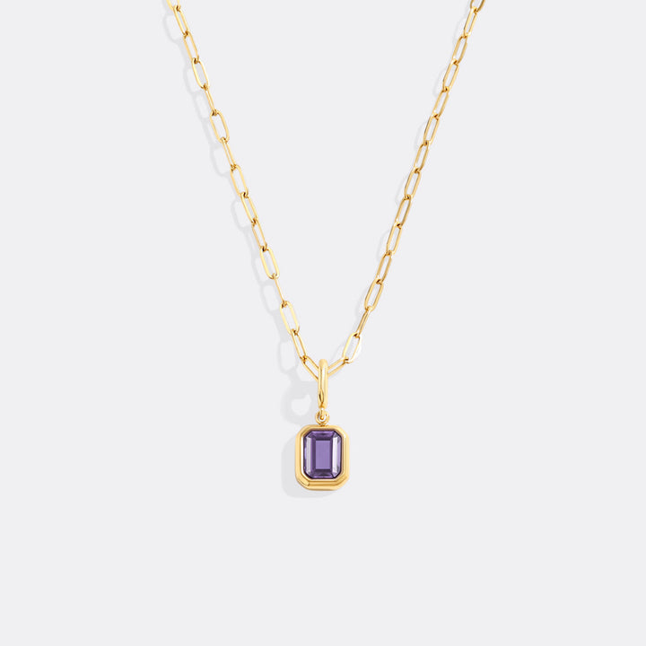 Baguette Birthstone Charm Necklace