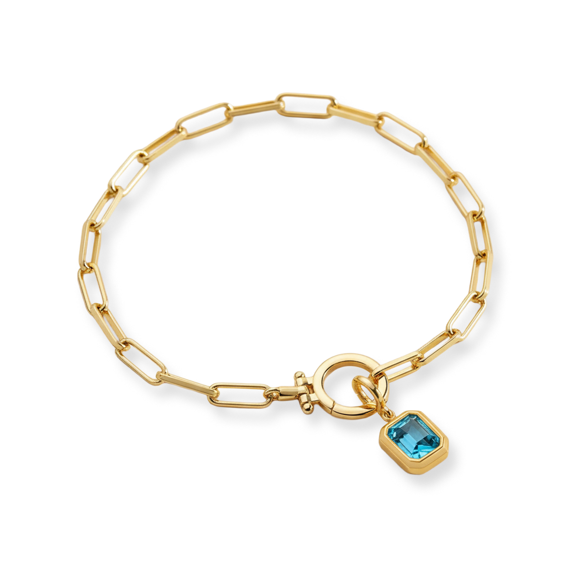Breloque pierre de naissance baguette sur bracelet chaîne trombone menthe