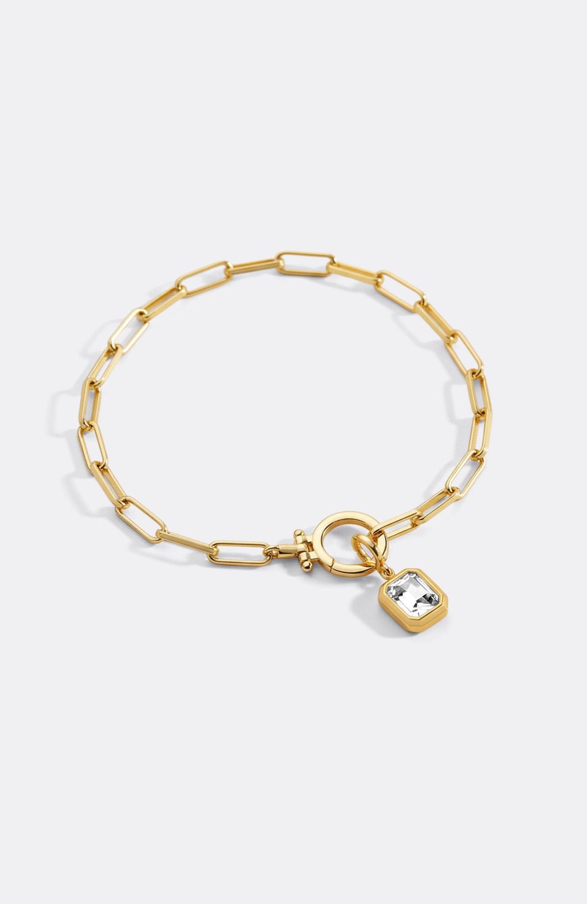 Breloque pierre de naissance baguette sur bracelet chaîne trombone menthe