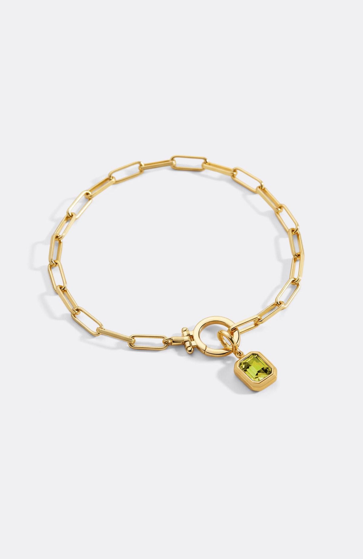Breloque pierre de naissance baguette sur bracelet chaîne trombone menthe