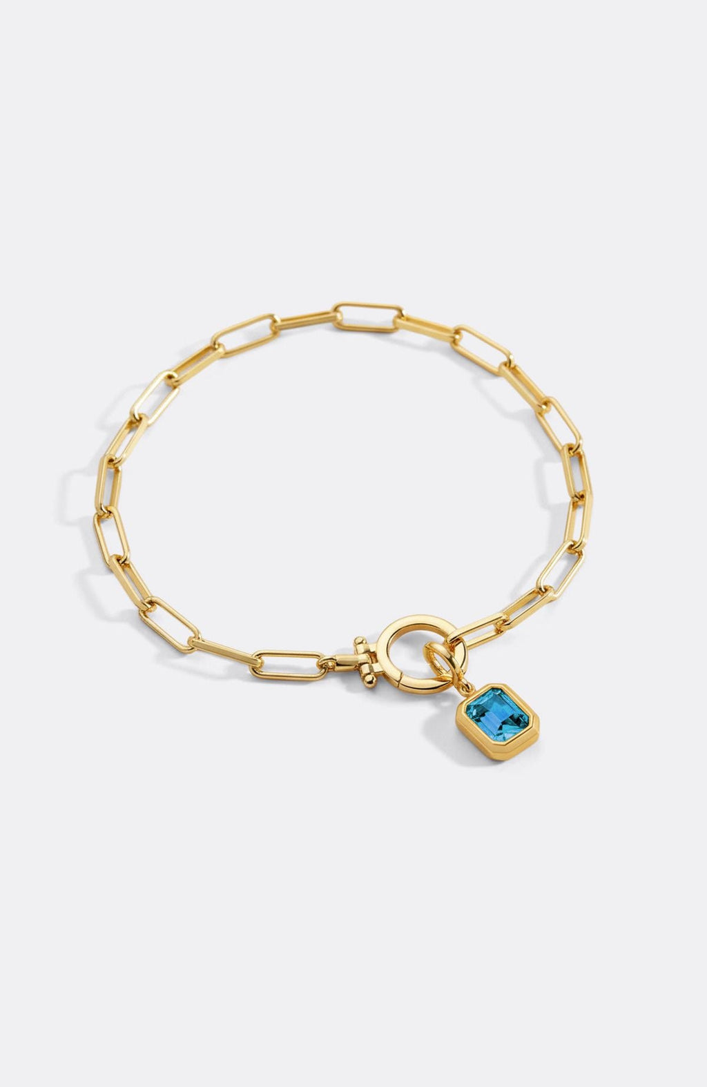 Breloque pierre de naissance baguette sur bracelet chaîne trombone menthe