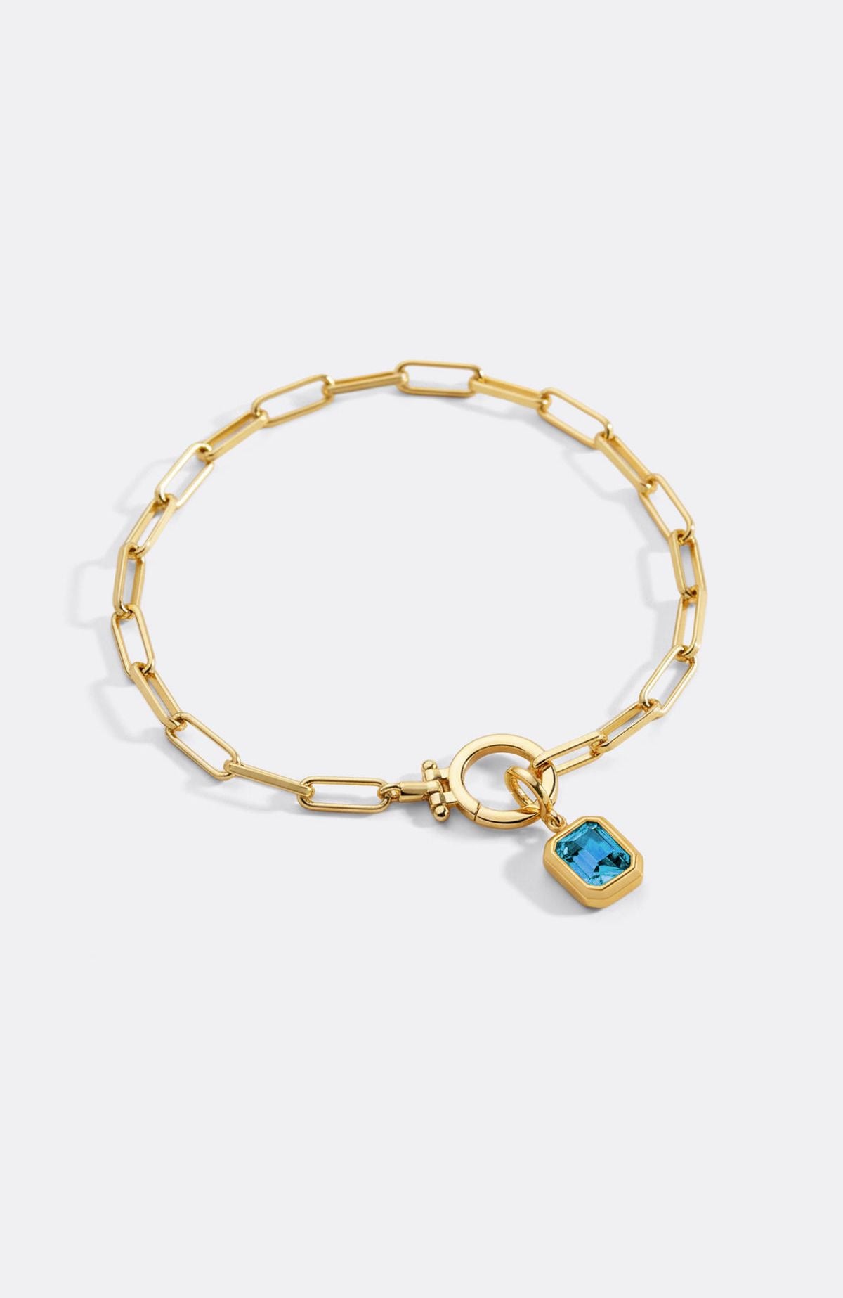 Breloque pierre de naissance baguette sur bracelet chaîne trombone menthe