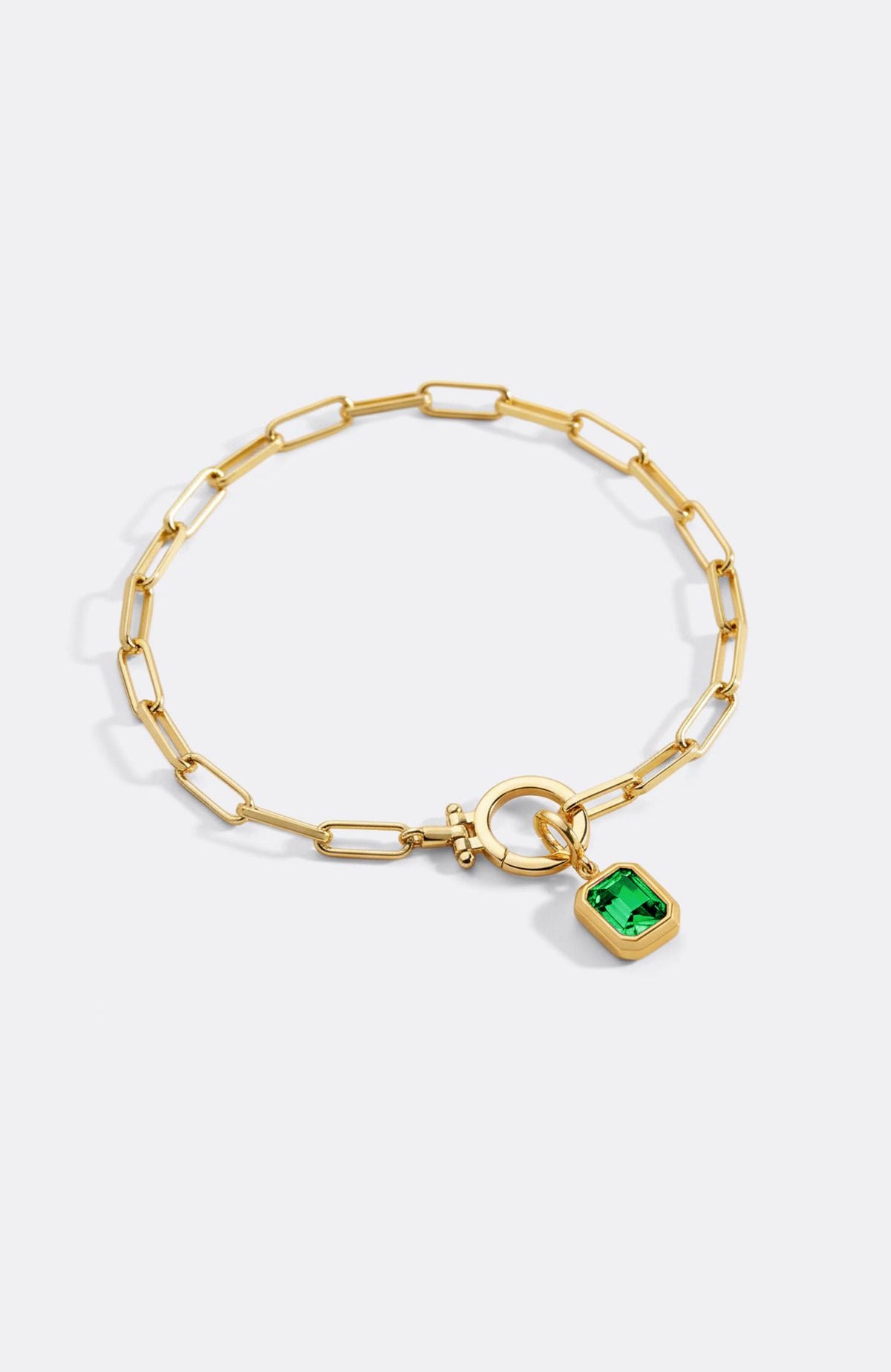 Breloque pierre de naissance baguette sur bracelet chaîne trombone menthe