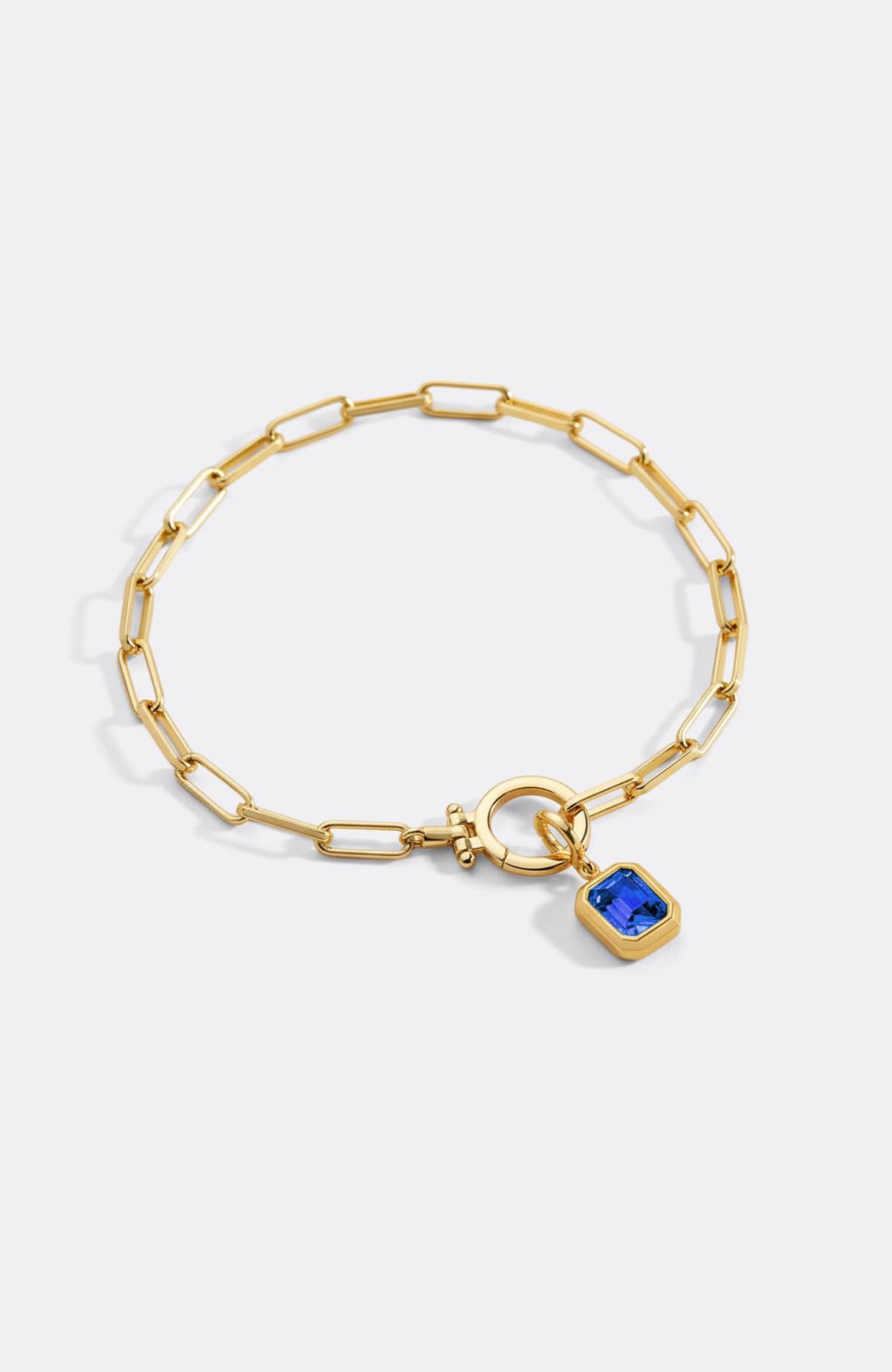 Breloque pierre de naissance baguette sur bracelet chaîne trombone menthe