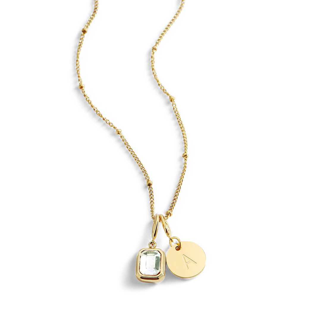 Baguette Birthstone & Initial Necklace