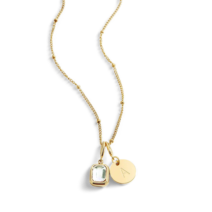 Baguette Birthstone & Initial Necklace