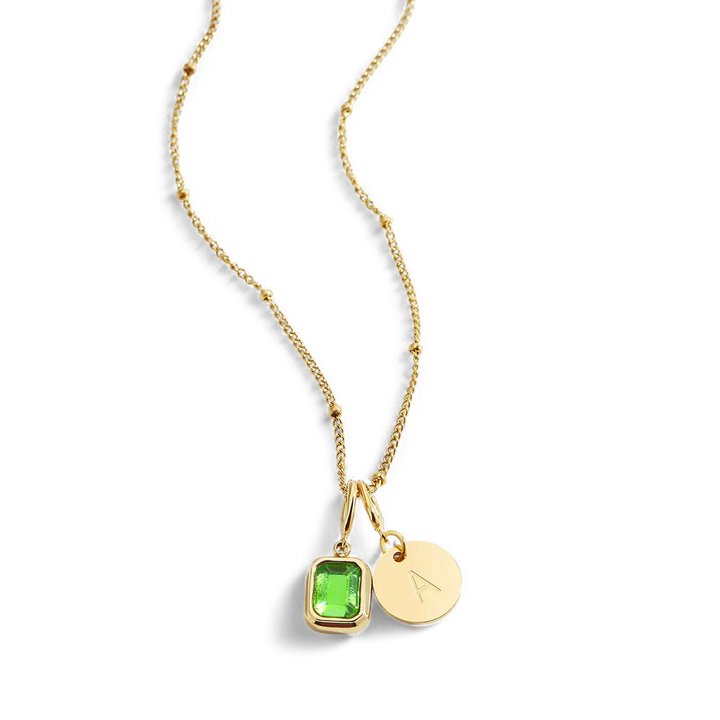 Baguette Birthstone & Initial Necklace