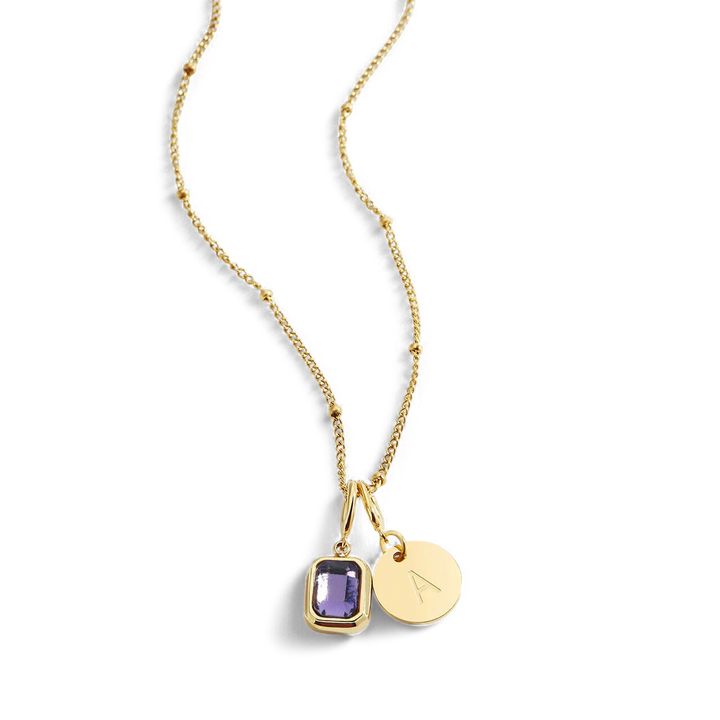 Baguette Birthstone & Initial Necklace