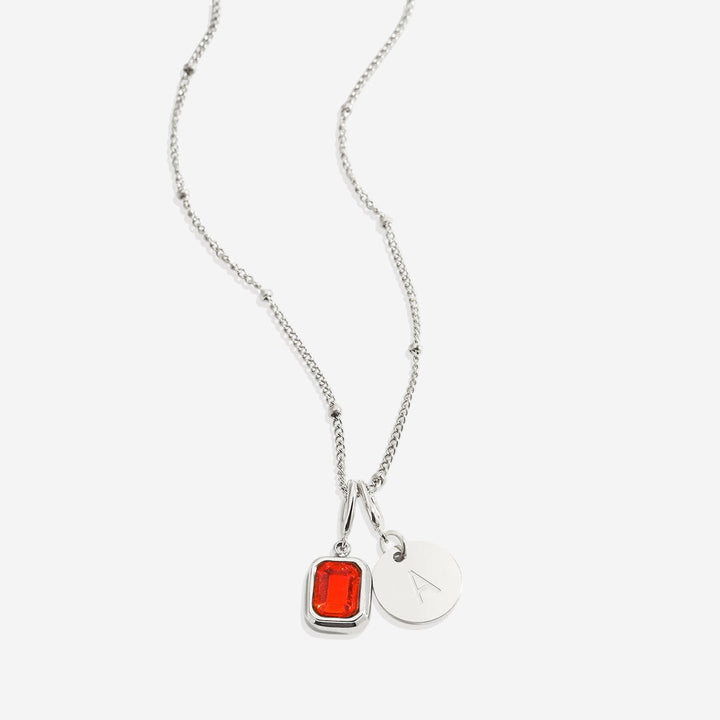 Baguette Birthstone & Initial Necklace