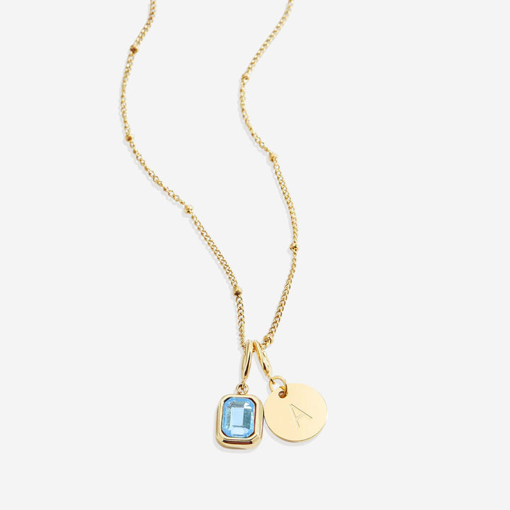 Baguette Birthstone & Initial Necklace