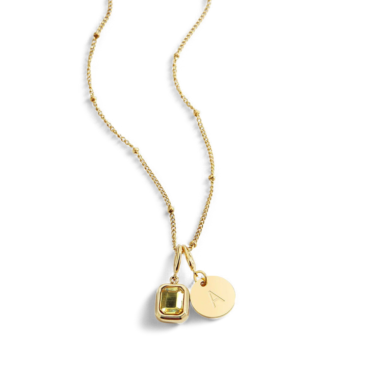 Baguette Birthstone & Initial Necklace