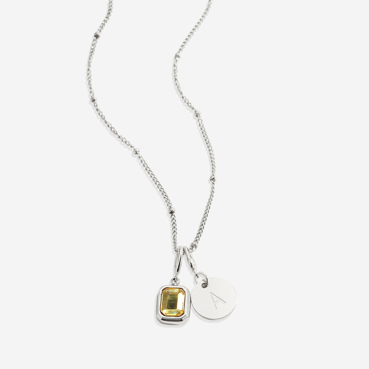 Baguette Birthstone & Initial Necklace