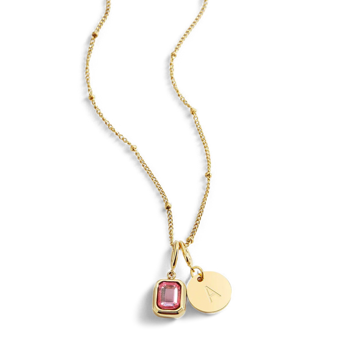 Baguette Birthstone & Initial Necklace