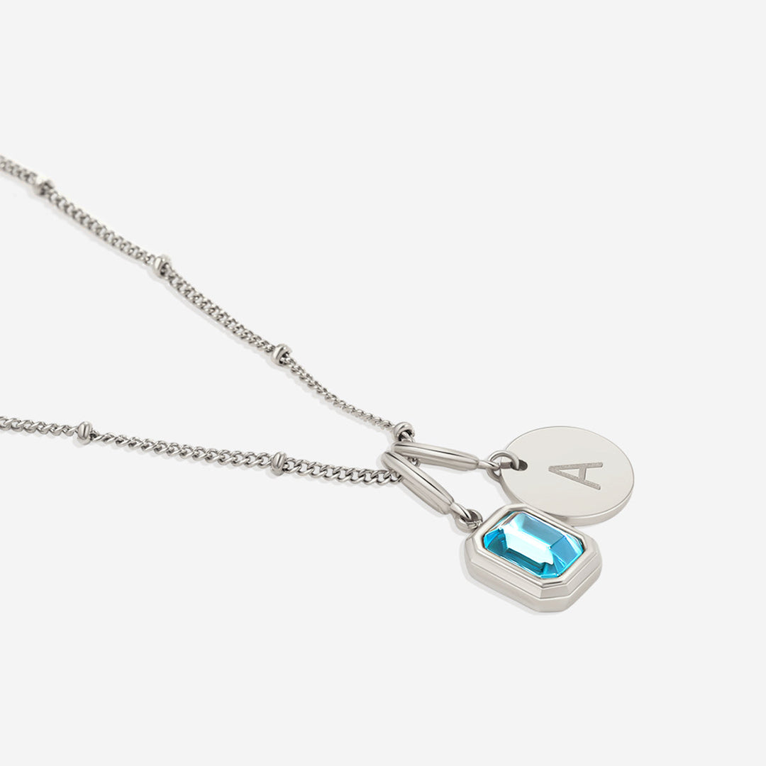 Baguette Birthstone & Initial Necklace