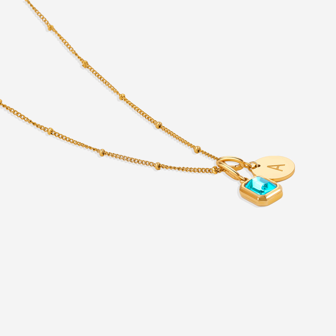 Baguette Birthstone & Initial Necklace