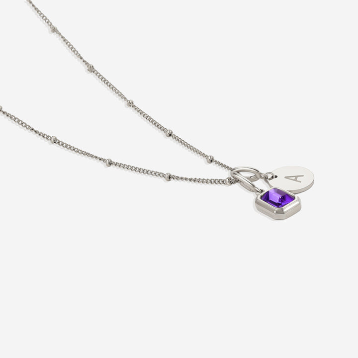Baguette Birthstone & Initial Necklace