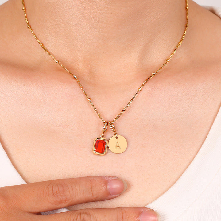 Baguette Birthstone & Initial Necklace