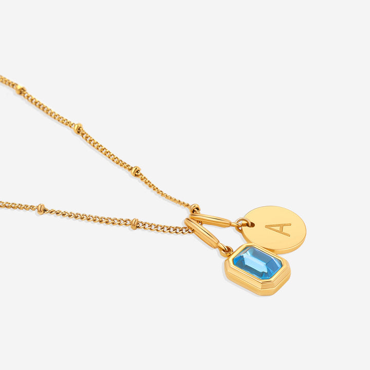 Baguette Birthstone & Initial Necklace