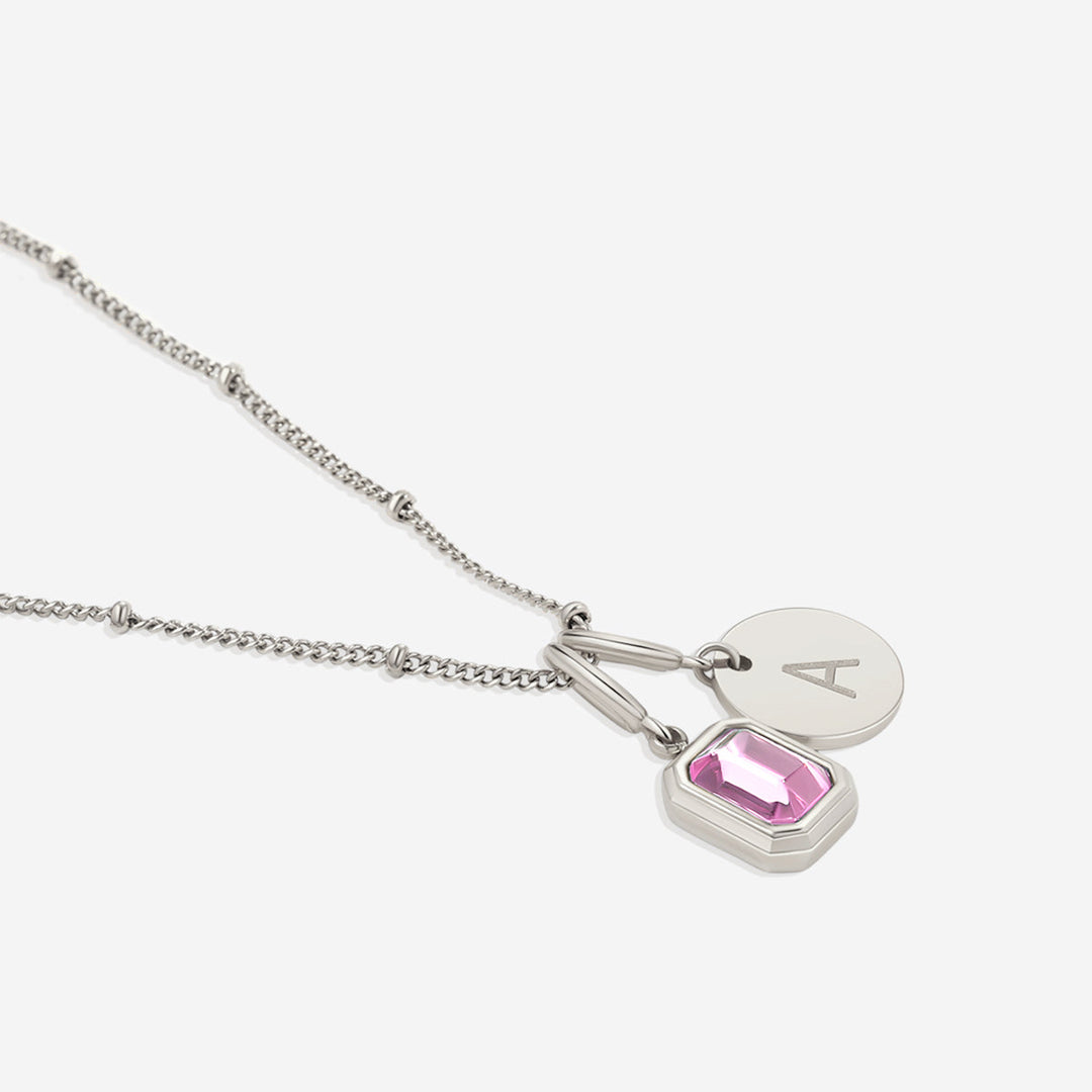 Baguette Birthstone & Initial Necklace