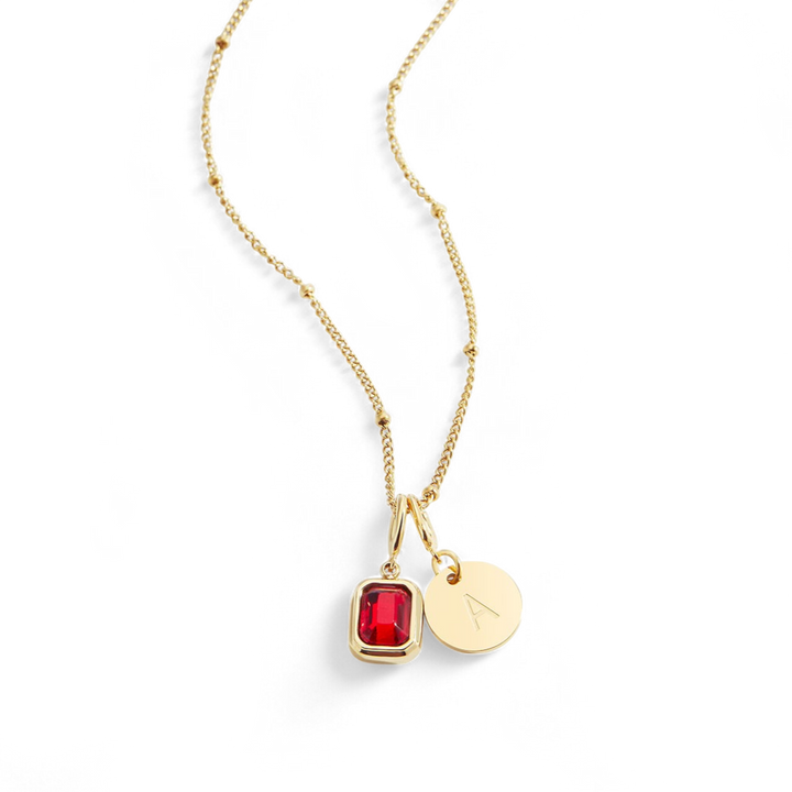 Baguette Birthstone & Initial Necklace