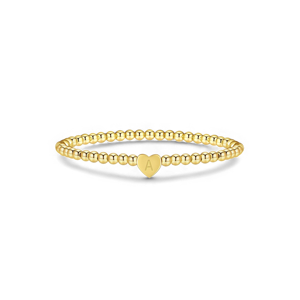 Gold Beaded Bracelet with Heart Initial