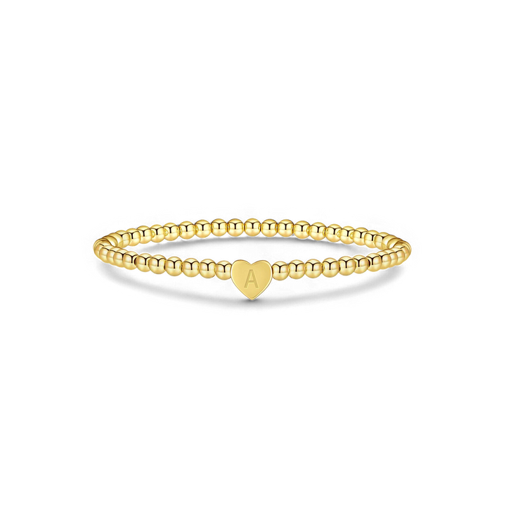 Gold Beaded Bracelet with Heart Initial