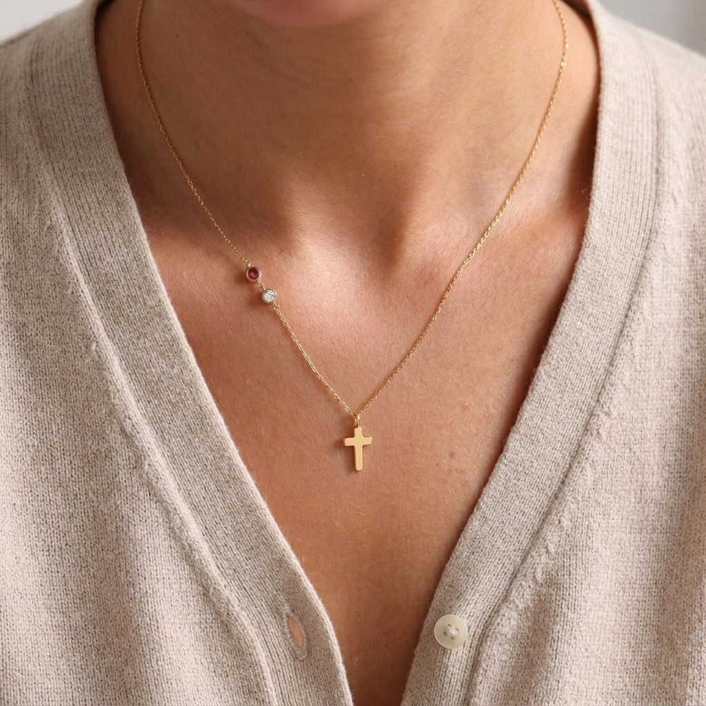 Collier Croix avec pierre de naissance