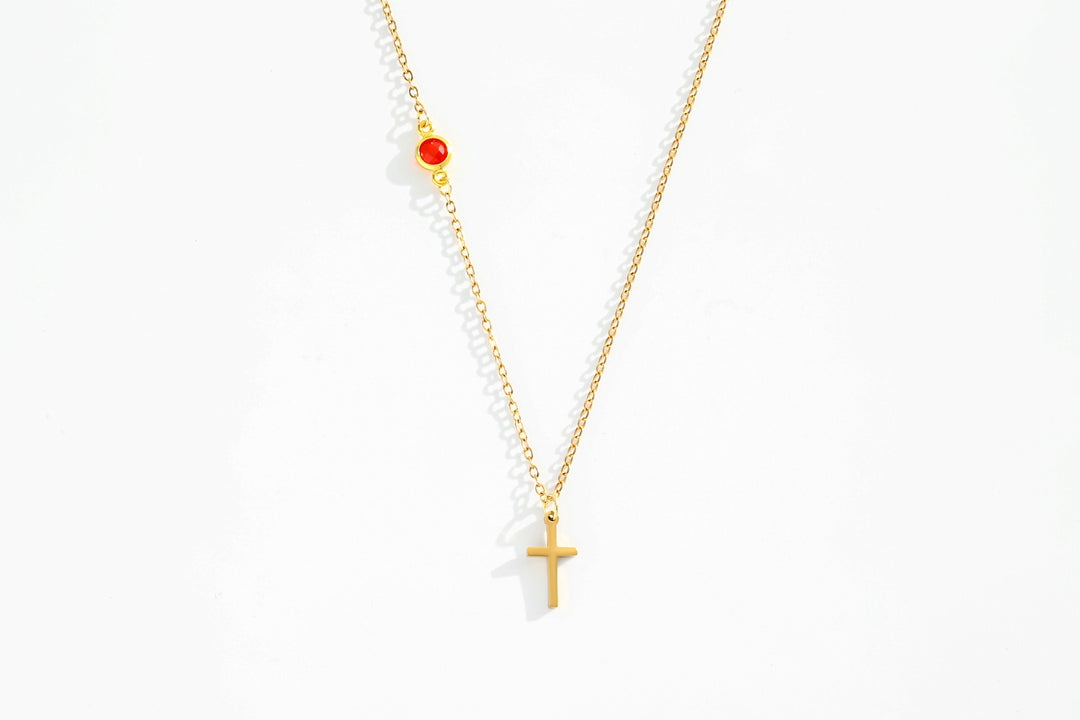 Collier Croix avec pierre de naissance
