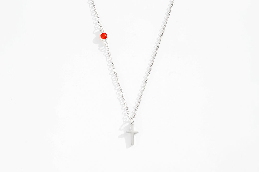Collier Croix avec pierre de naissance