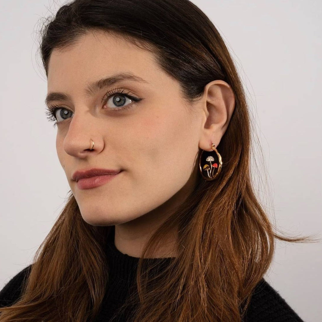 Boho Mushroom Hoop Earrings