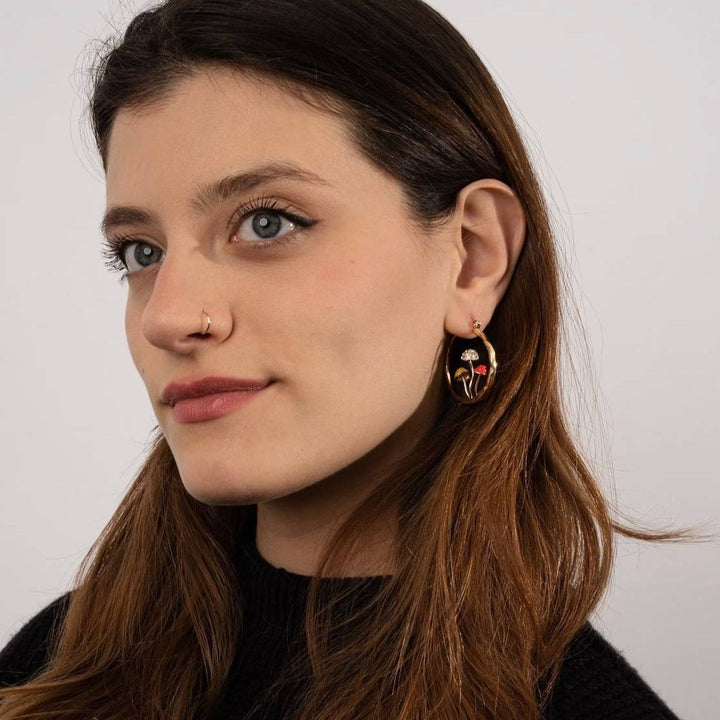 Boho Mushroom Hoop Earrings