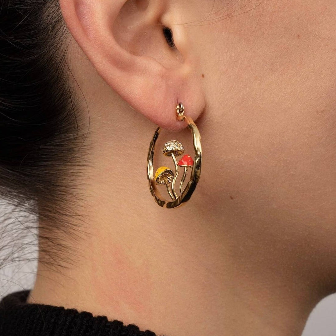 Boho Mushroom Hoop Earrings