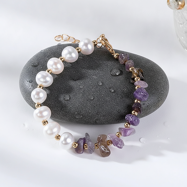 Bracelet élégant en perles de perle et améthyste