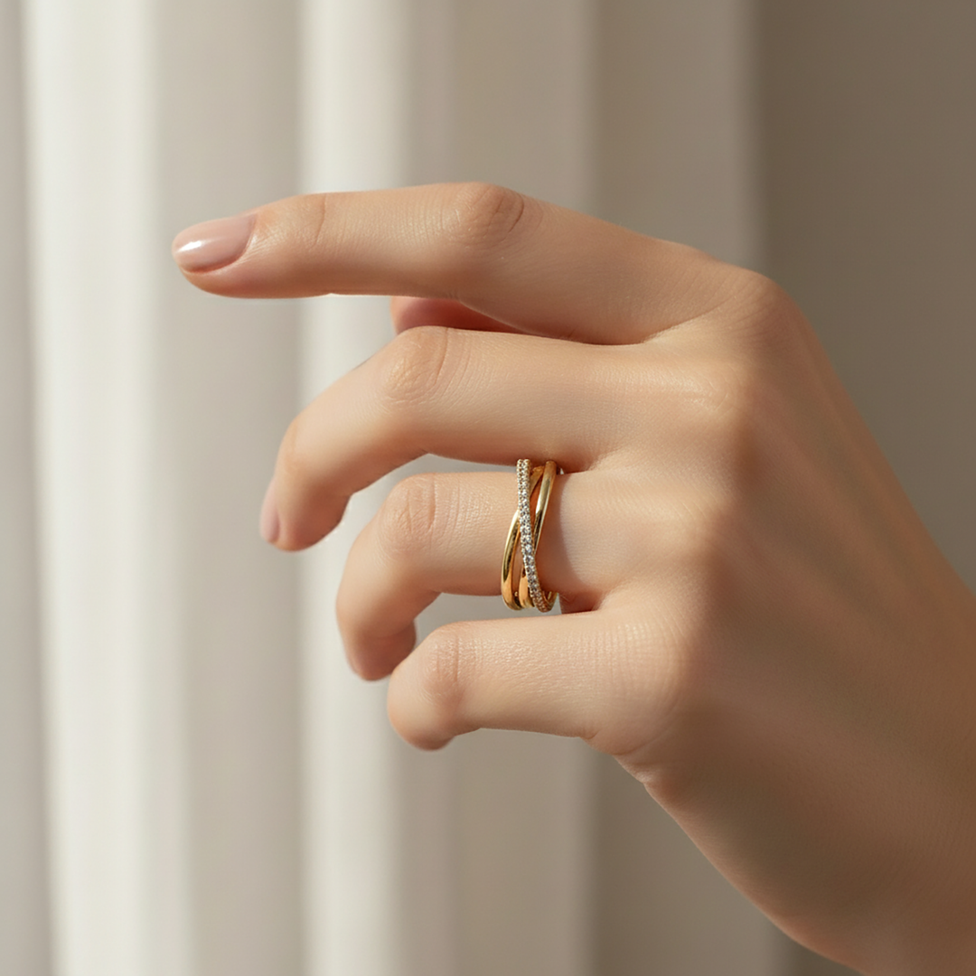 Bague anti-stress entrelacée avec cristal