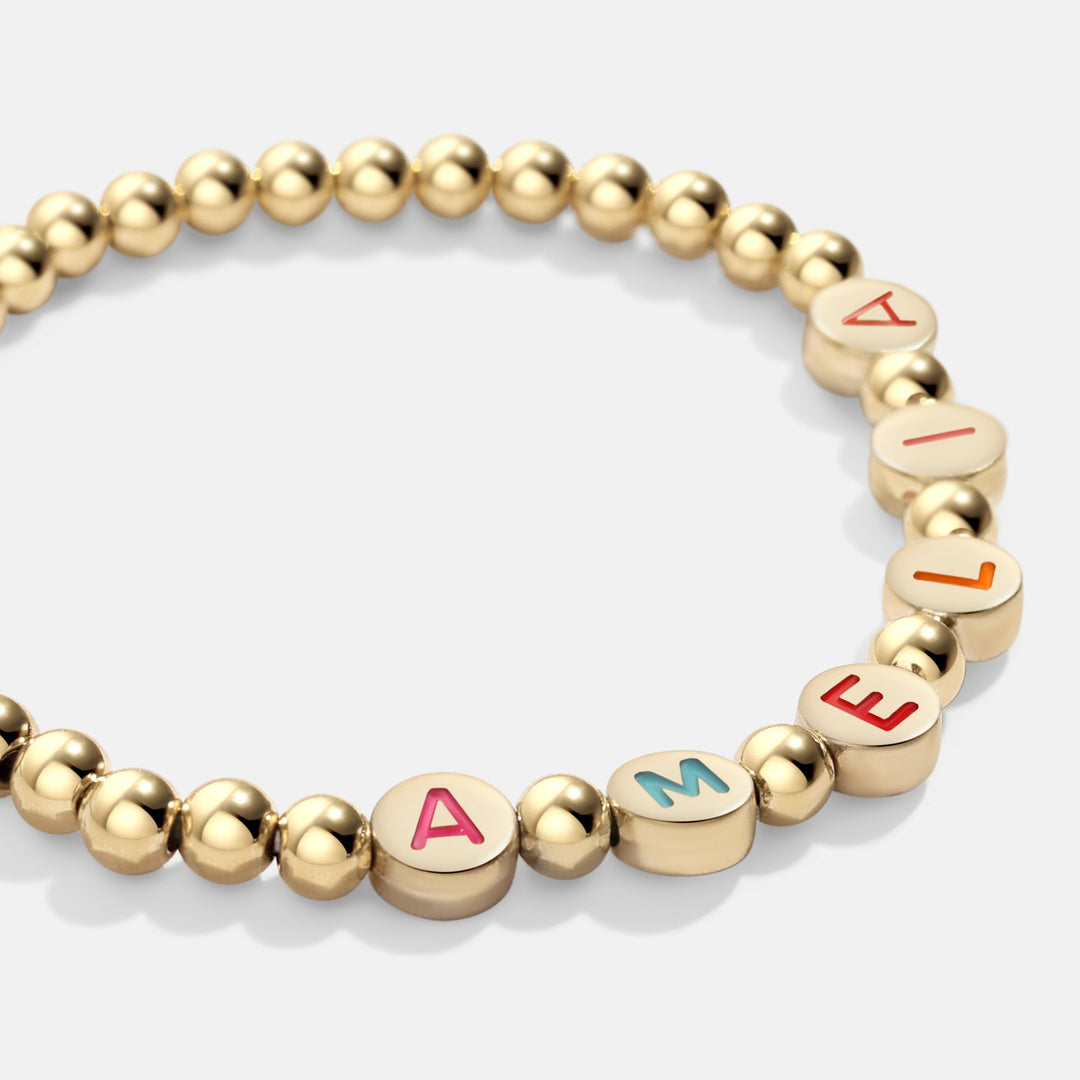 Custom Rainbow Letter Gold Disc Beaded Bracelet