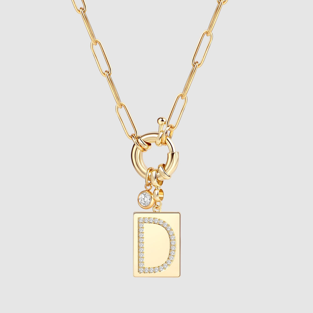 Pave Initial Pendant Necklace with Paperclip Chain