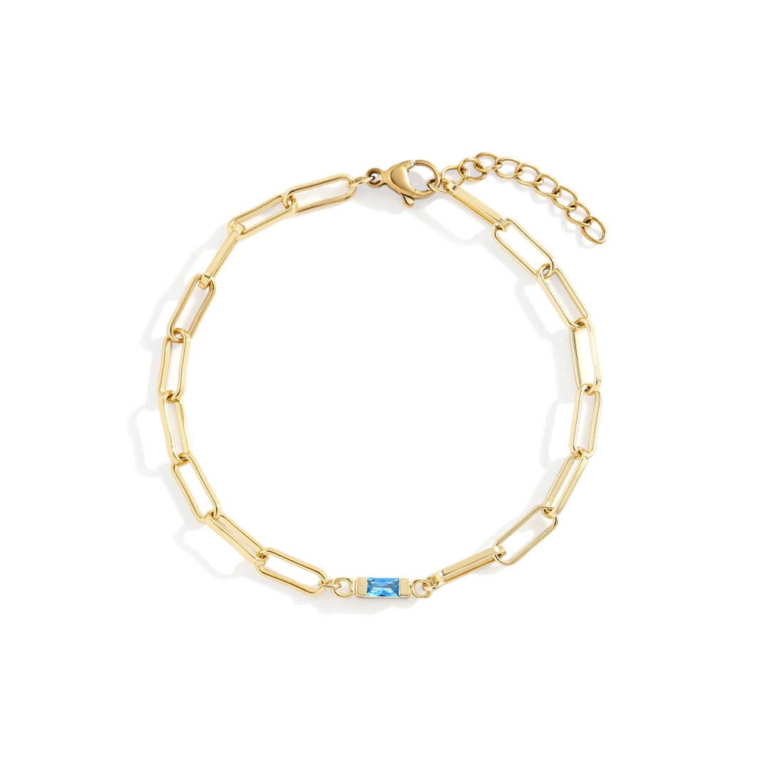 Pulseira Delicada com Baguete de Pedra do Mês e Elos de Papel