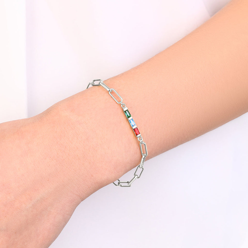 Pulseira Delicada com Baguete de Pedra do Mês e Elos de Papel
